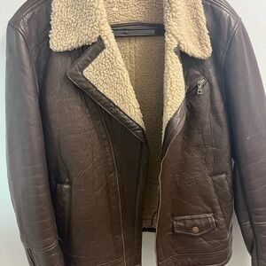 Danier Brown Leather Jacket with Shearling Collar